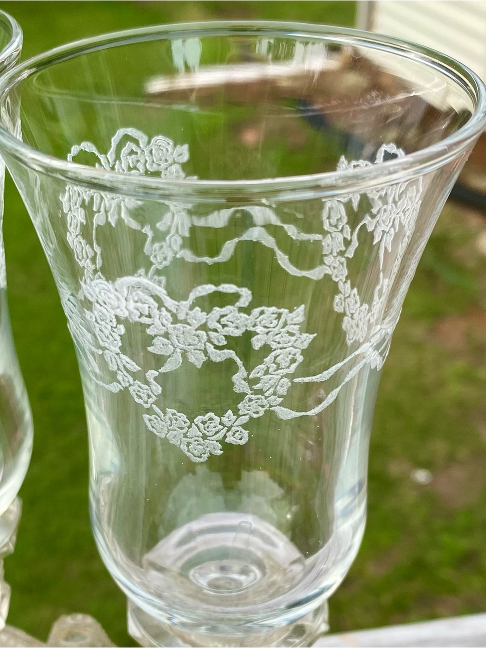 Home Interiors Clear Glass Goblet with White Floral Etching
